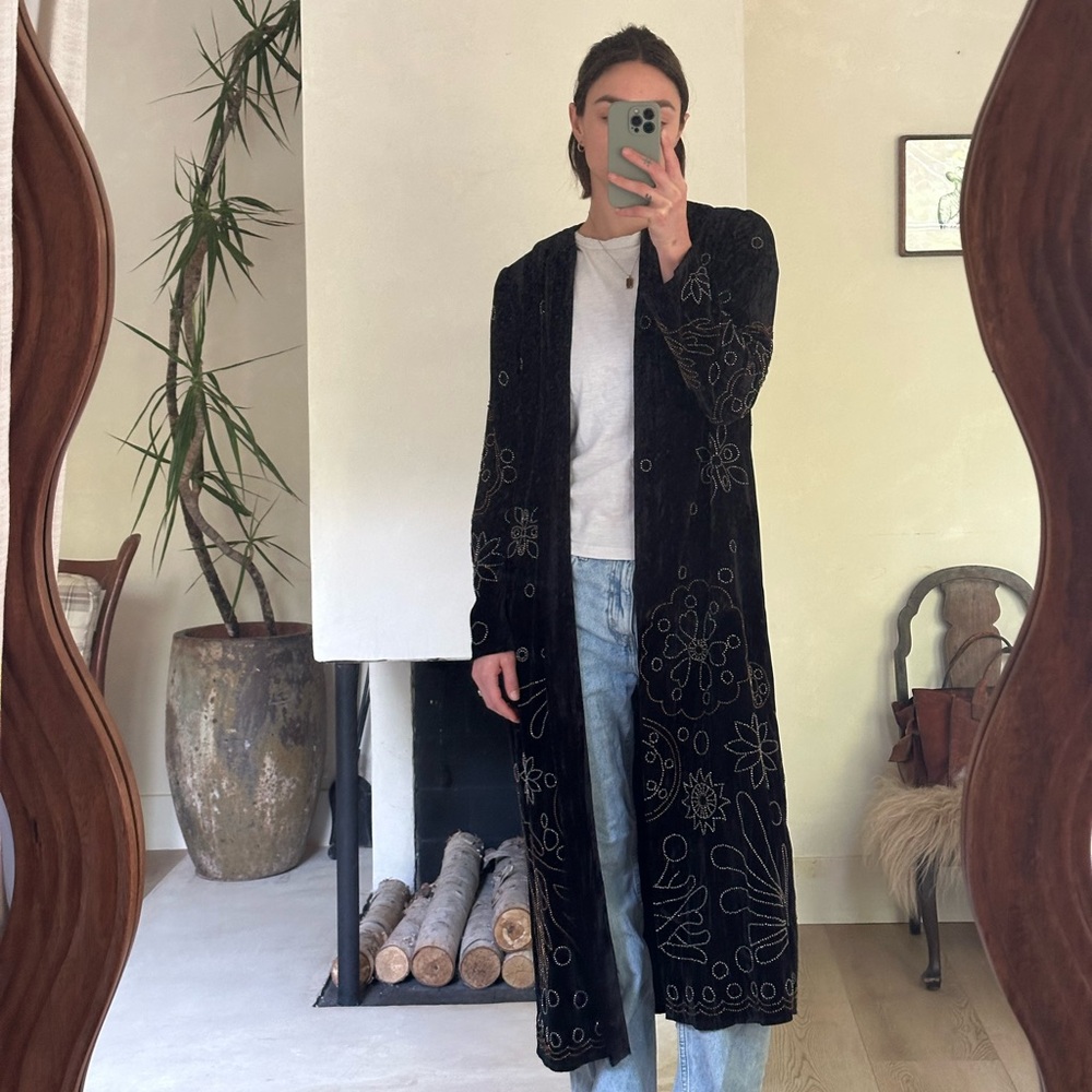 Zara Black Embroidered Long Coat